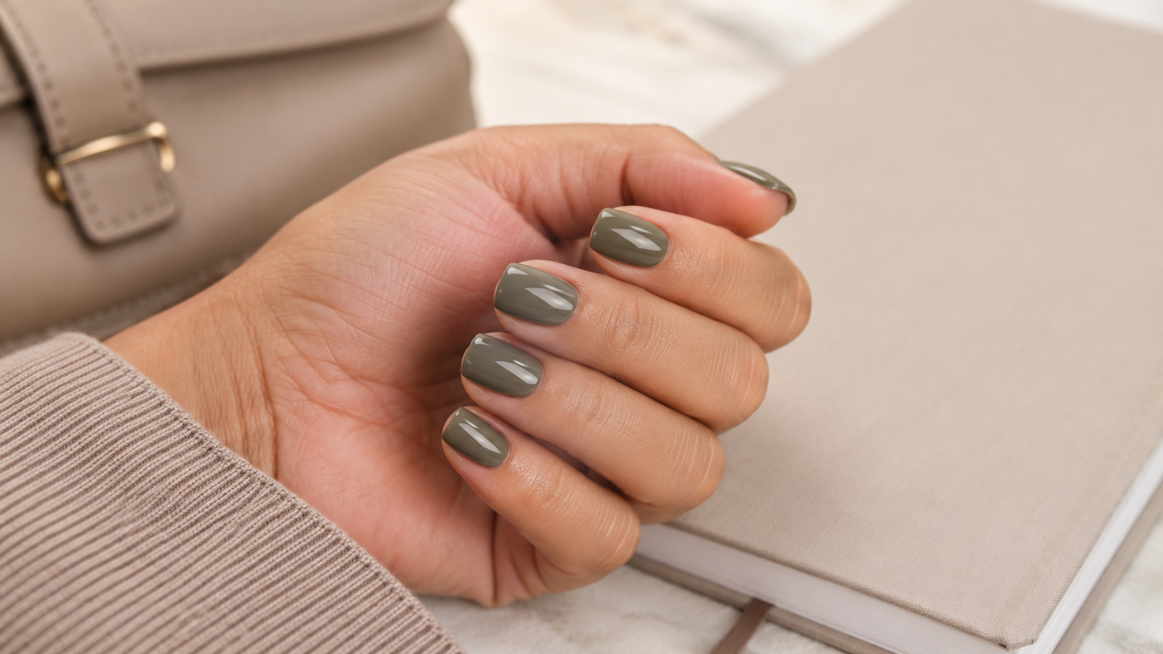 Smoky Olive Short Square Nails September Nail Ideas 2026